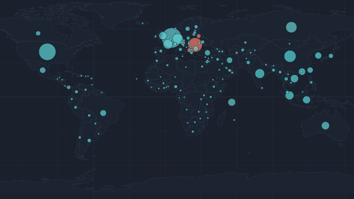 Carte mondiale des tentatives d'intrusion SSH enregistrées sur un serveur, par pays d'origine